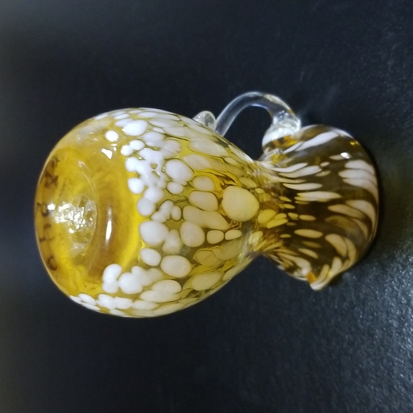 Vintage Hand Blown Art Glass Pitcher Amber with White Flecks - Picture 8 of 8